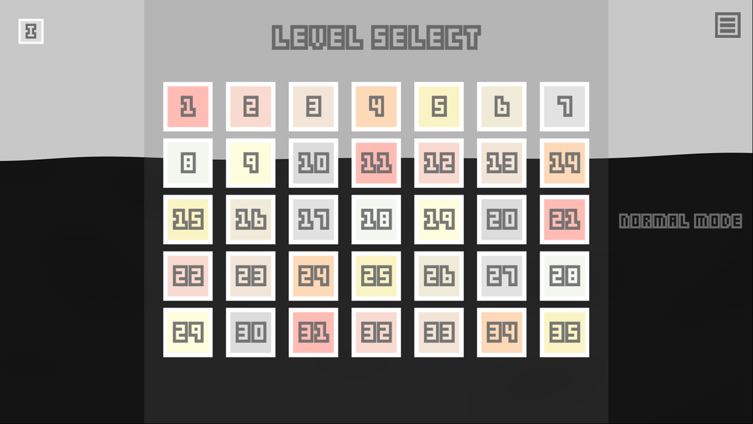 1 Square Game Level Select Screen Screenshot.