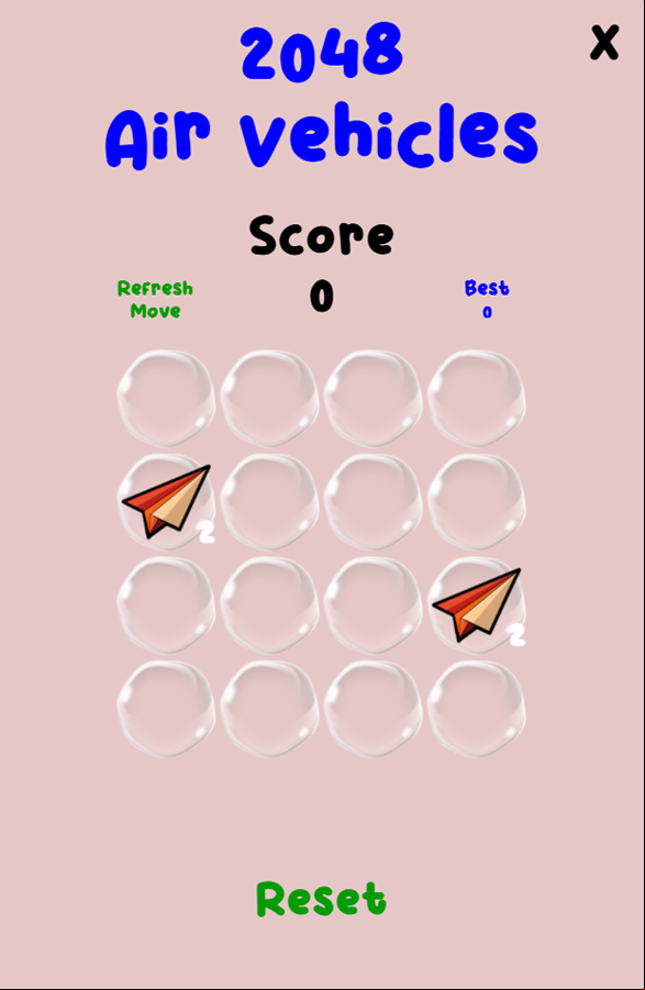 2048 Air Vehicles Game Welcome Screen Screenshot.