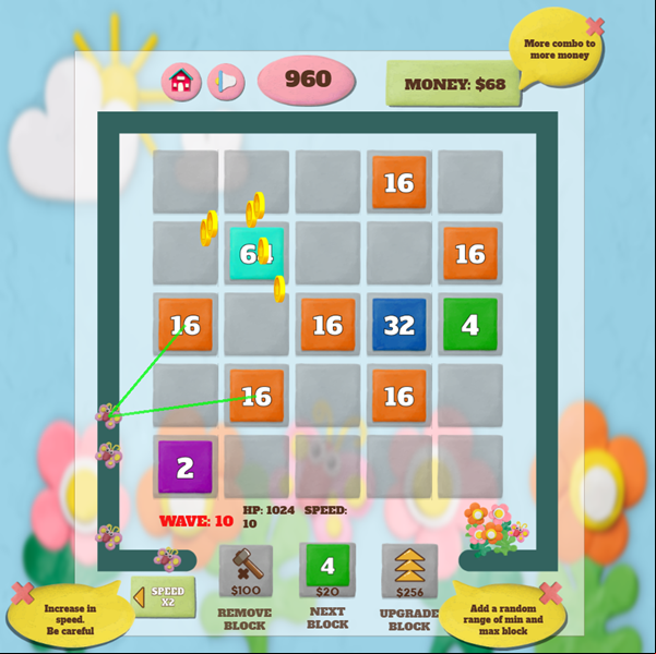 2048 Block Defender Game Play Screenshot.