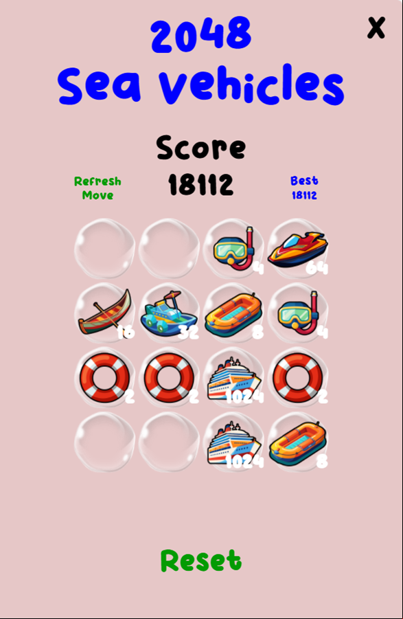 2048 Sea Vehicles 1024 Reached Screenshot.