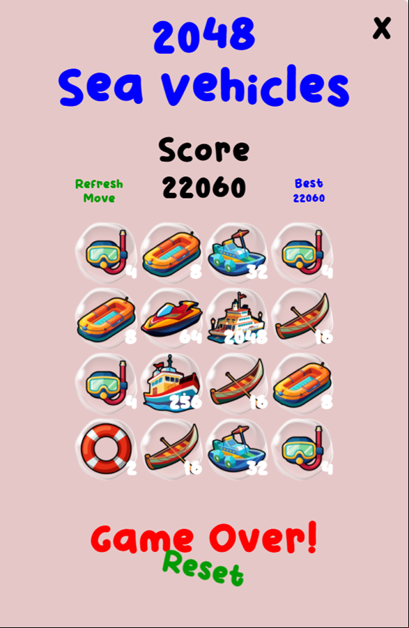 2048 Sea Vehicles 2048 Reached Screenshot.