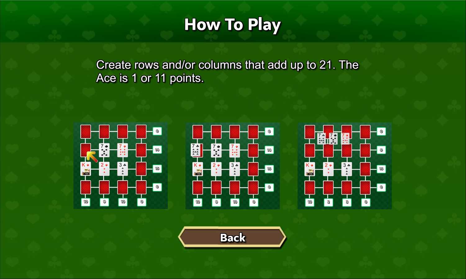 21 Blitz Game Help Screen Screenshot.
