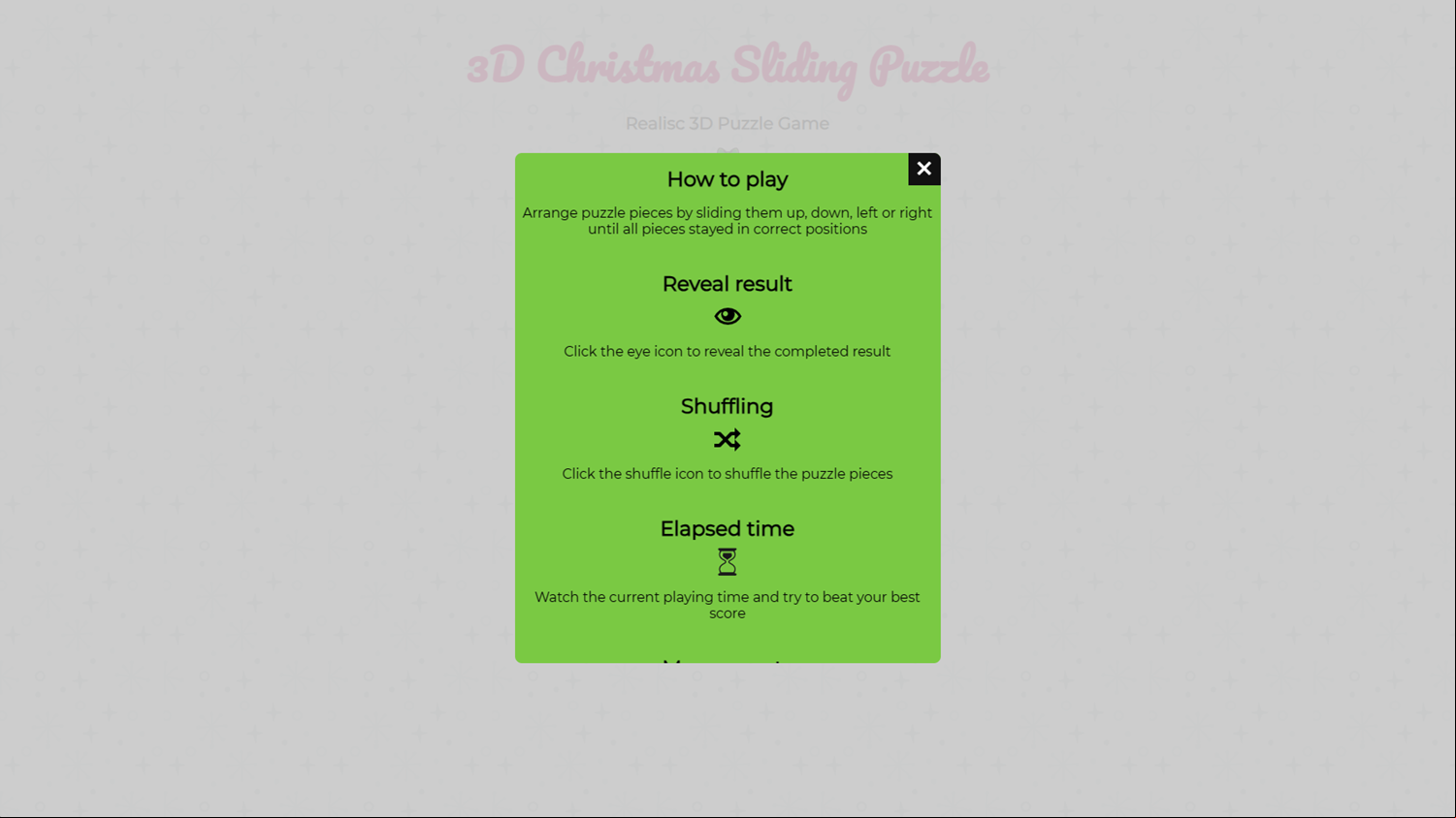 3D Christmas Sliding Puzzle Game How To Play Screenshot.