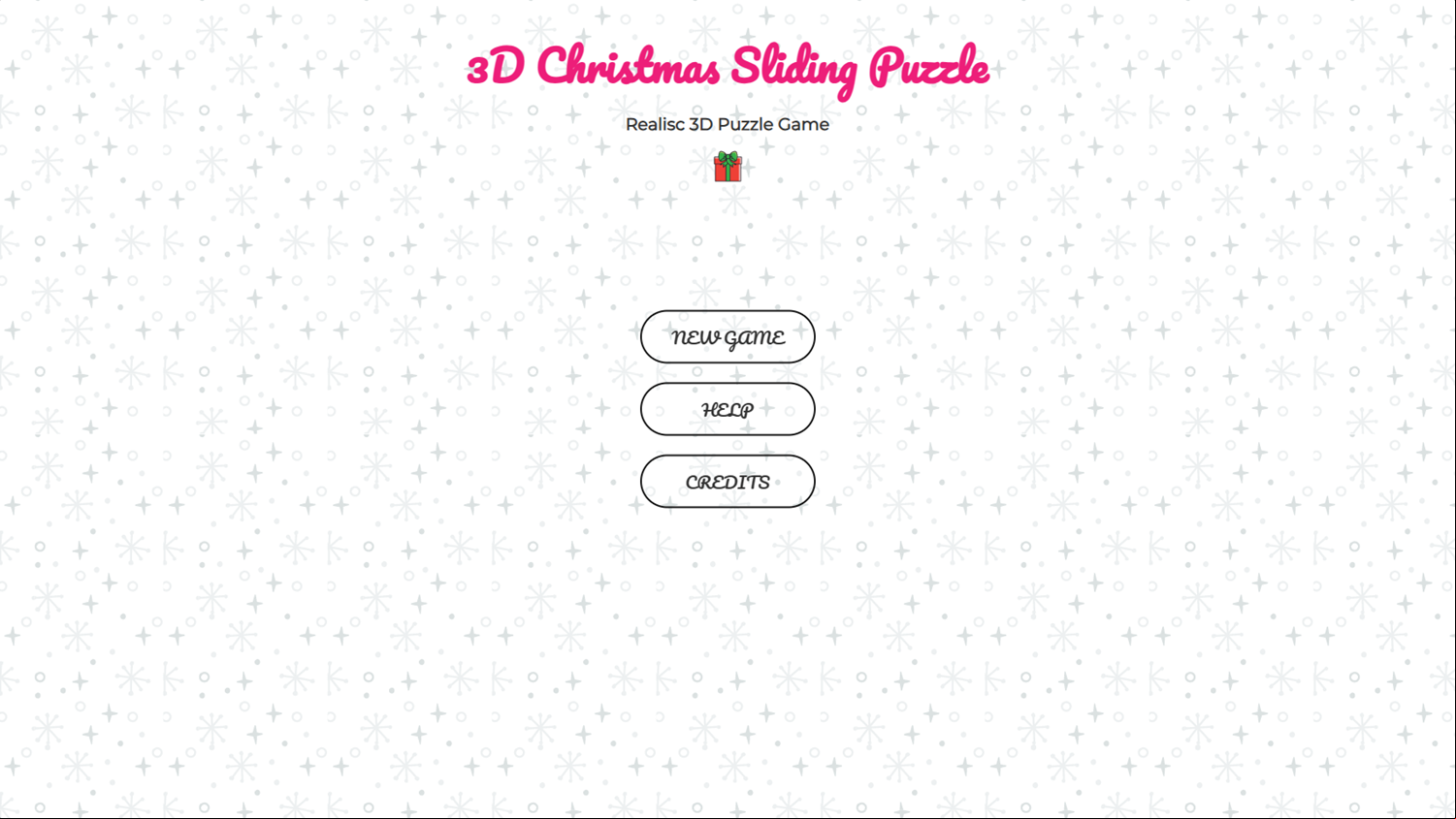 3D Christmas Sliding Puzzle Game Welcome Screen Screenshot.