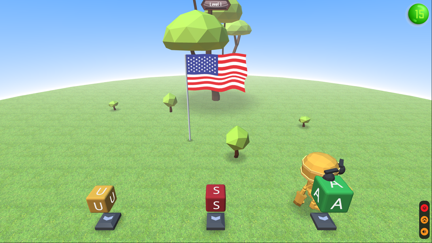 3D Country Words Game Level Play Screenshot.