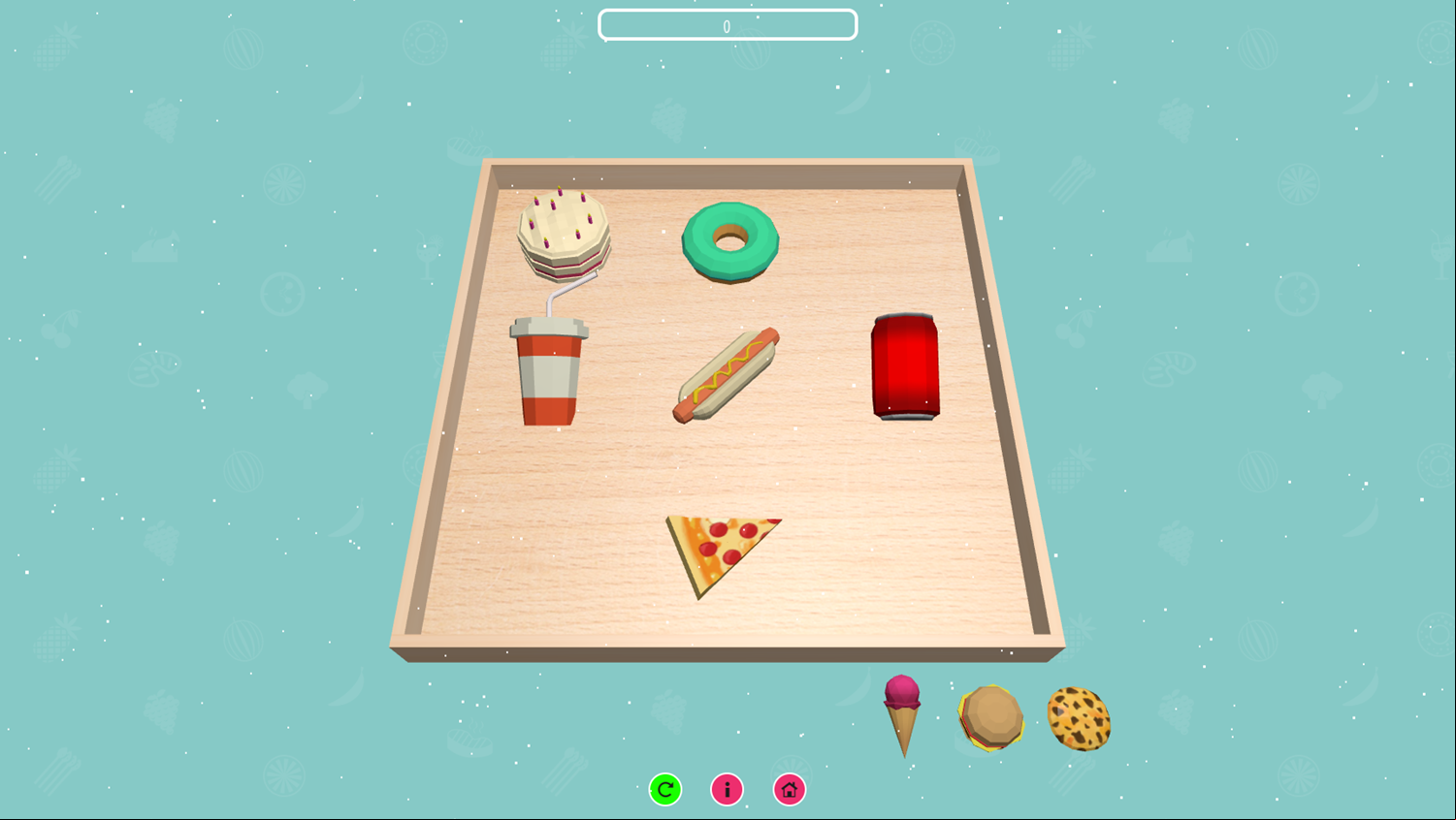 3D Food Memory Game Play Screenshot.