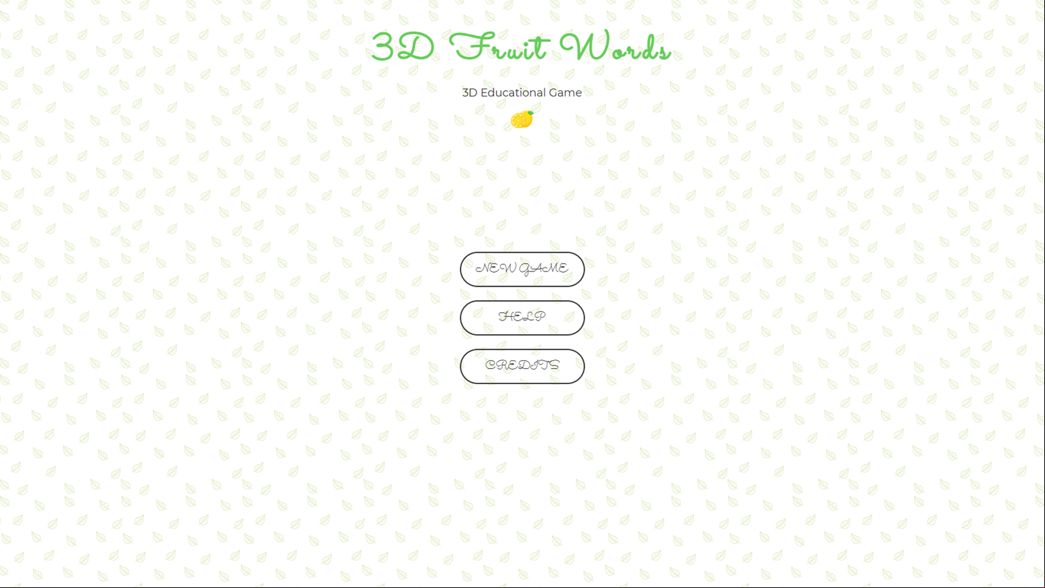 3D Fruit Words Game Welcome Screen Screenshot.