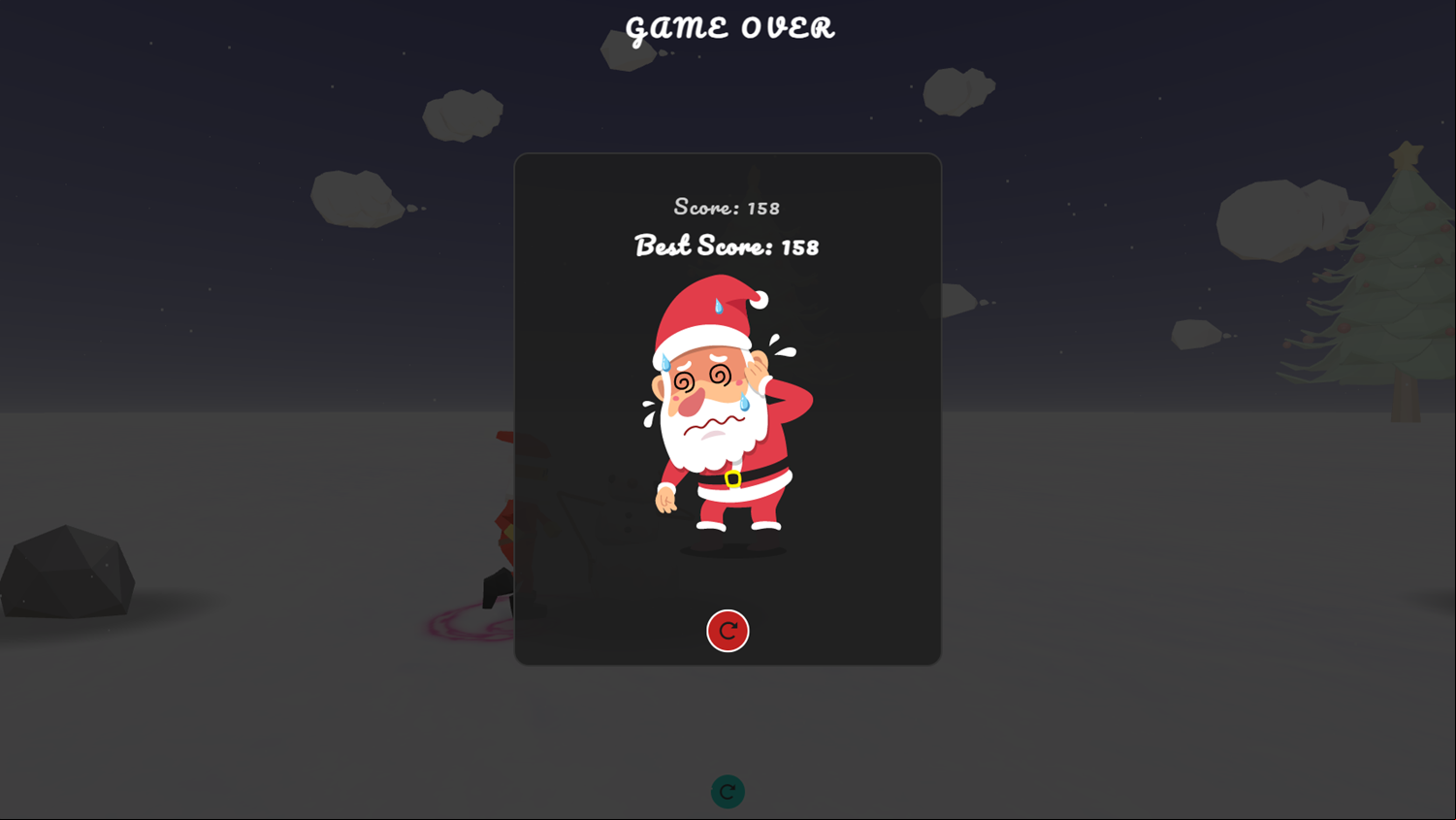 3D Hopping Santa Game Over Screenshot.