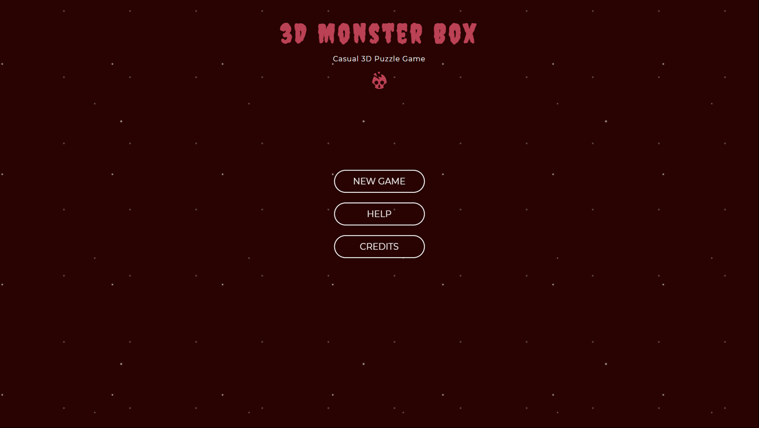 3D Monster Box Game Welcome Screen Screenshot.