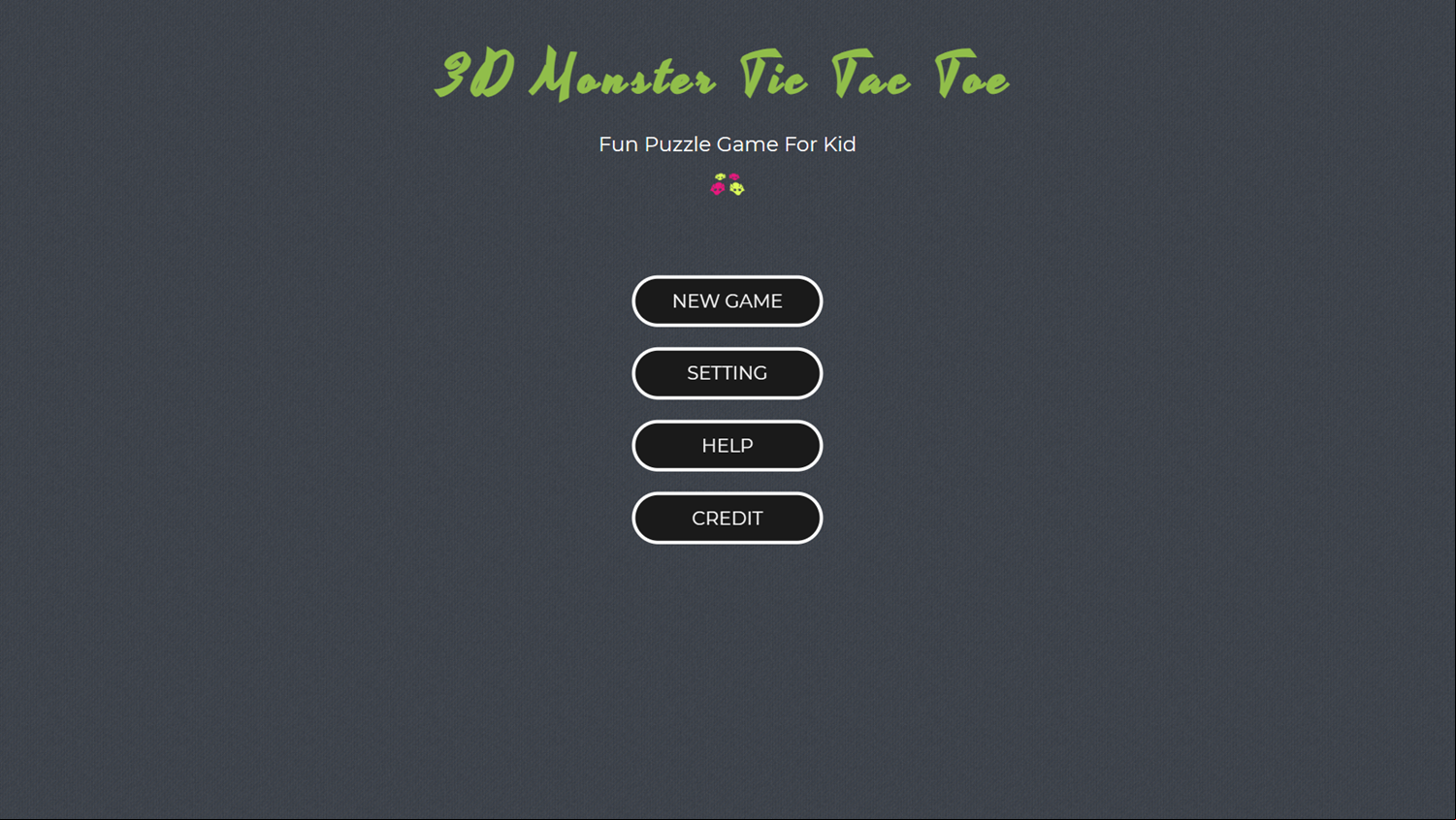 3D Monster Tic Tac Toe Game Welcome Screen Screenshot.