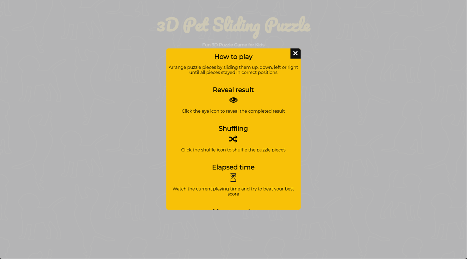 3D Pet Sliding Puzzle Game How To Play Screenshot.