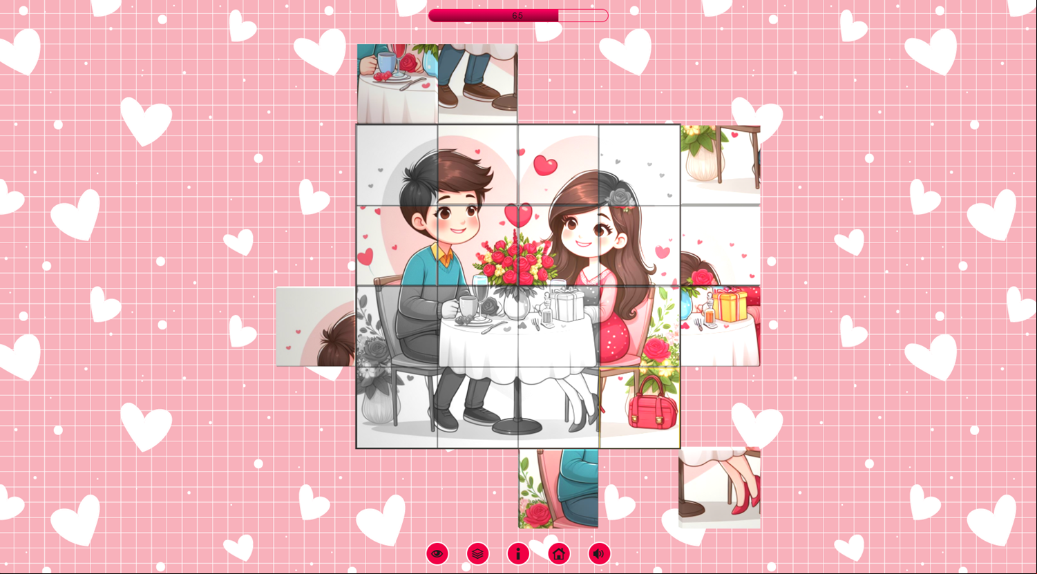 3D Valentine Puzzle Game Level Play Screenshot.