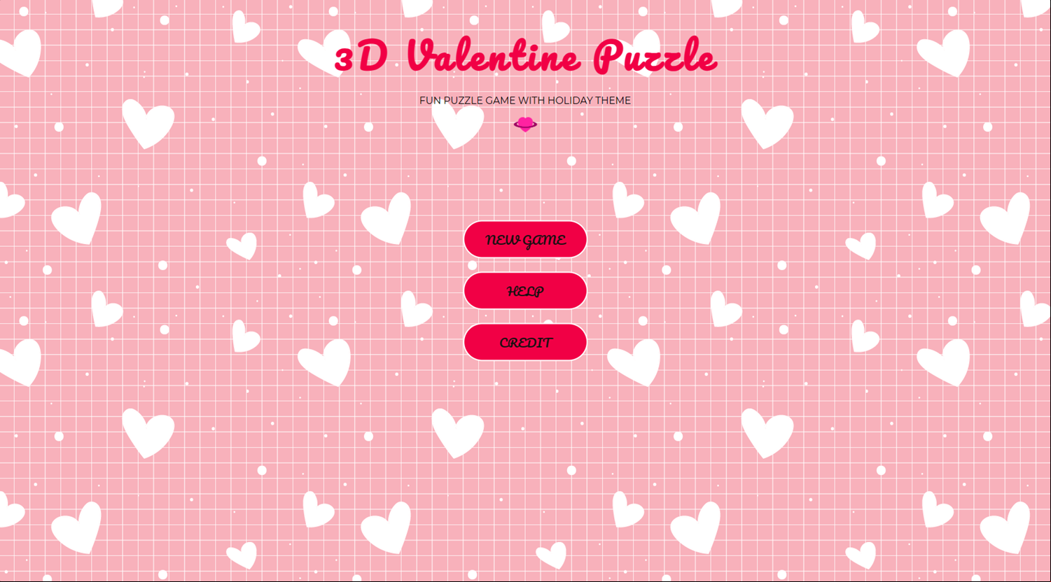 3D Valentine Puzzle Game Welcome Screen Screenshot.