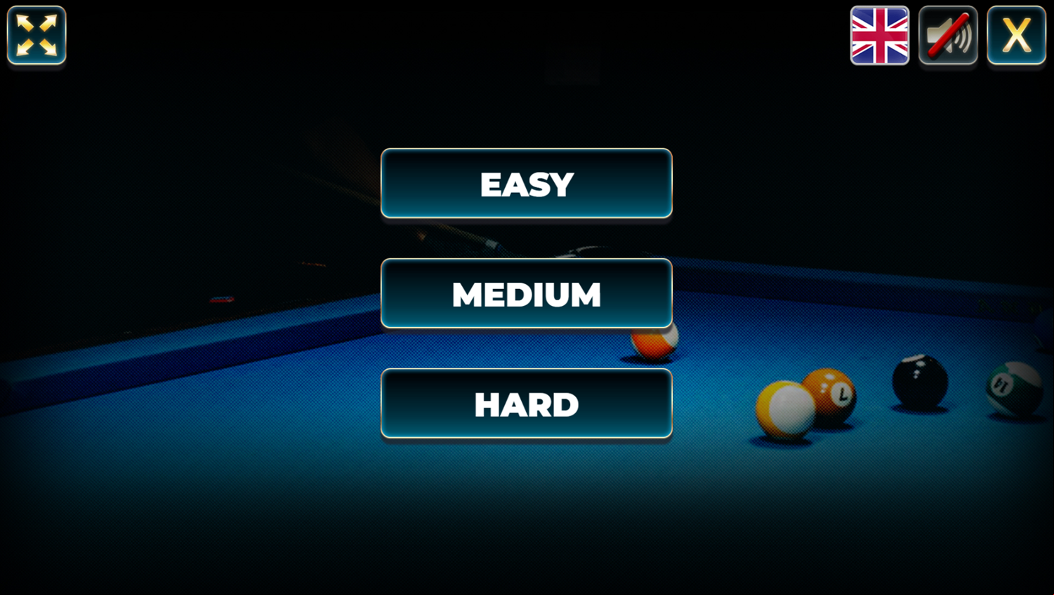 8 Ball Pro Game Difficulty Select Screenshot.
