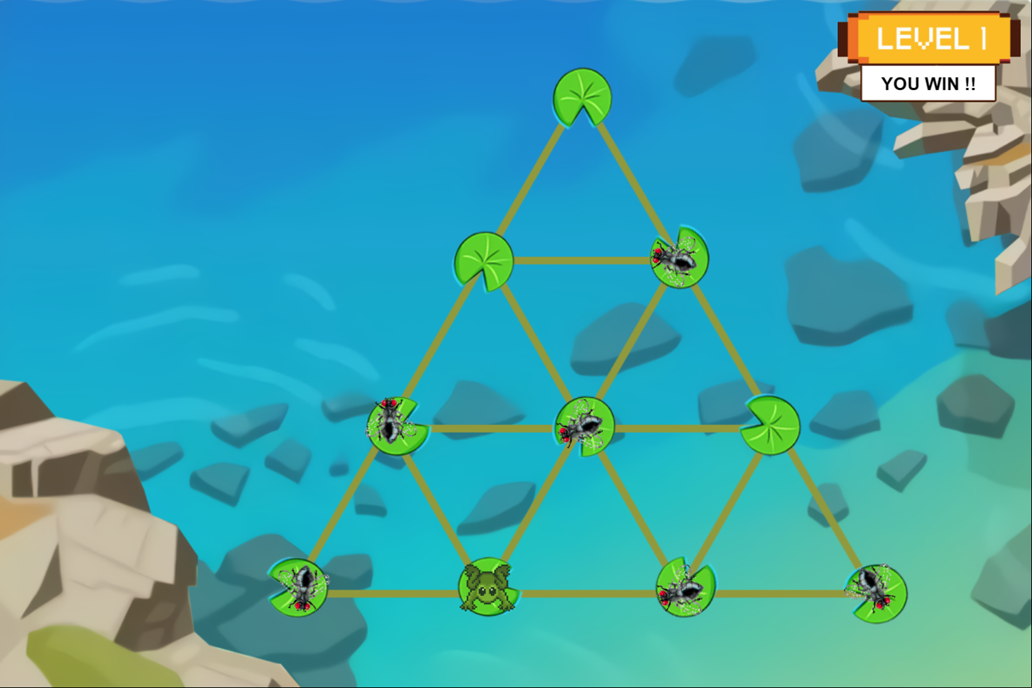 A Frog And The Flies Game Level Win Screenshot.