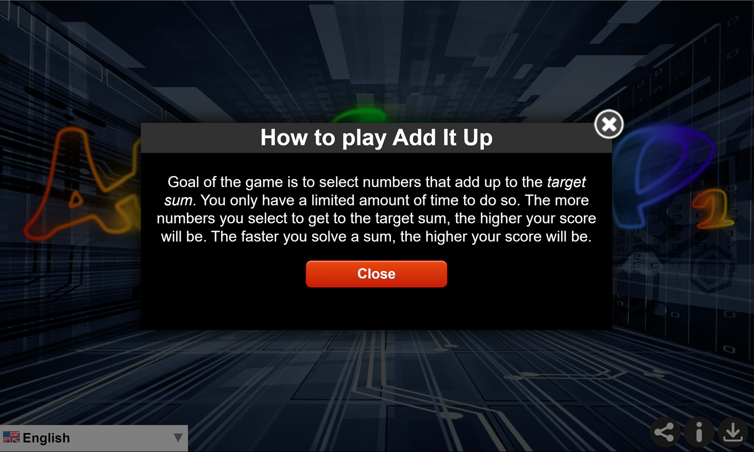 Add It Up 2 Game How to Play Screen Screenshot.