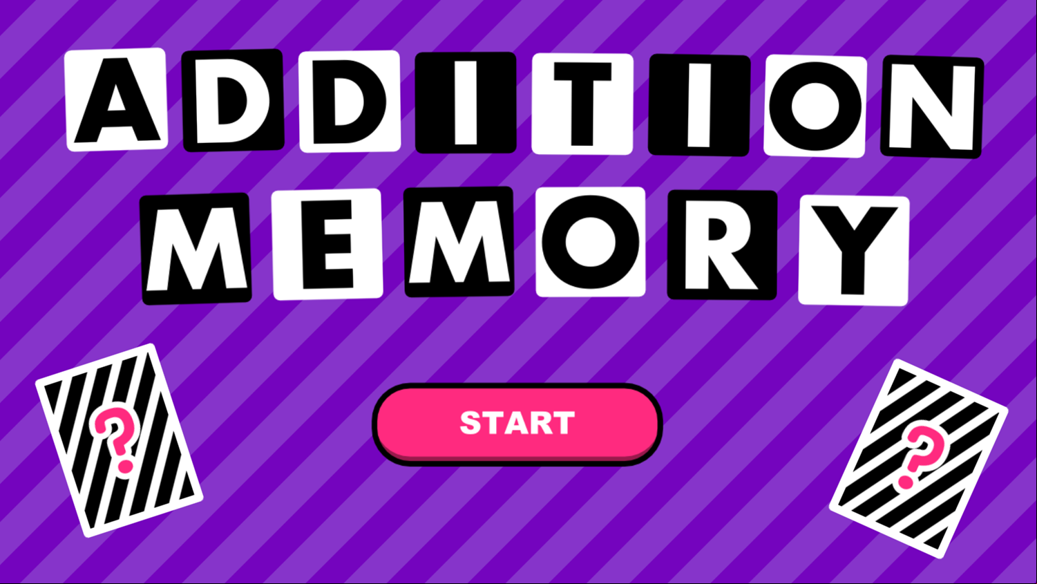 Addition Memory Game Welcome Screen Screenshot.