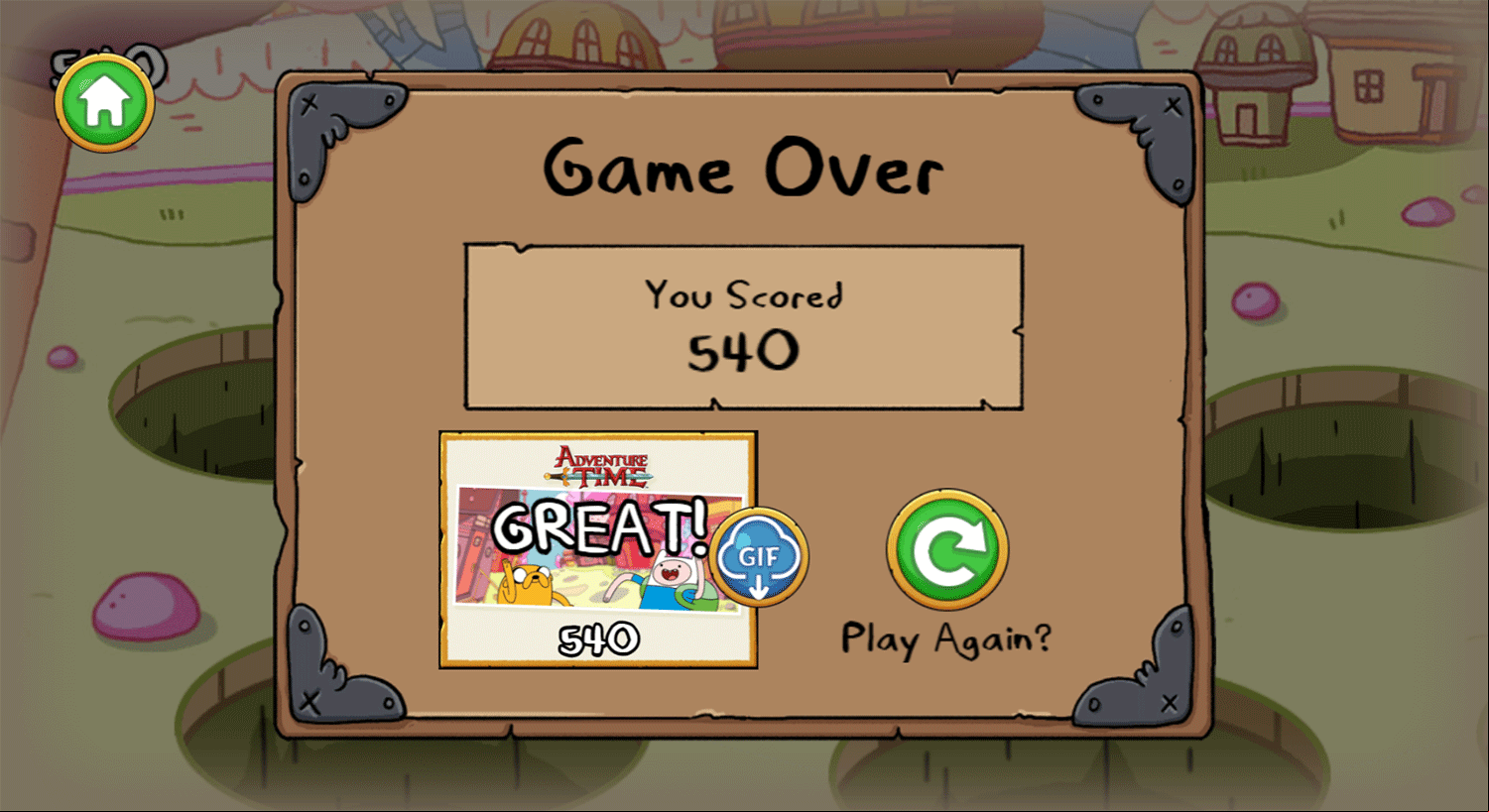 Adventure Time Elemental Game Candy Smash Score Screenshot.