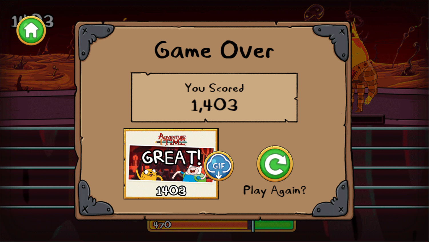Adventure Time Elemental Game ScoreScreenshot.