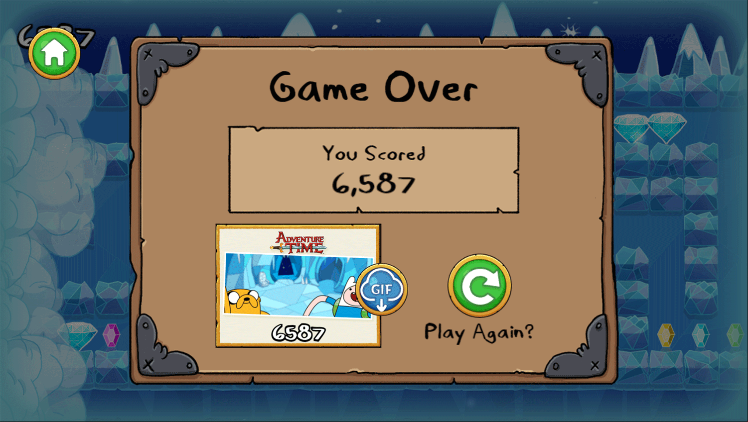 Adventure Time Elemental Game Ice To Meet You Score Screenshot.