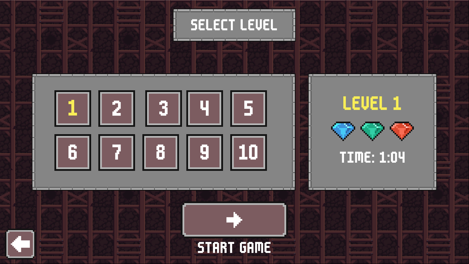 Aidan and Emma Dungeon Adventure Game Level Select Screen Screenshot.