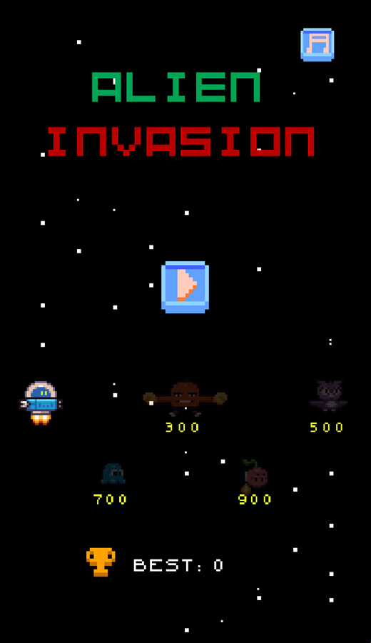 Alien Invasion Game Welcome Screen Screenshot.
