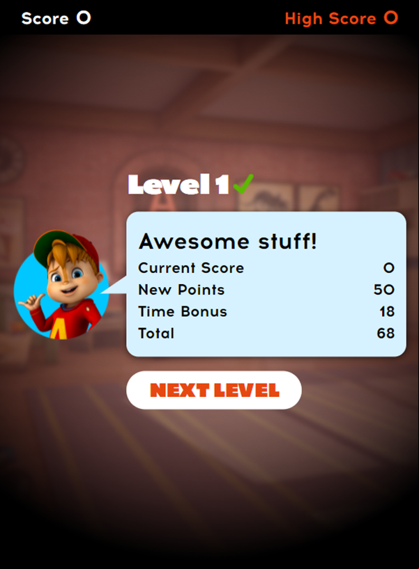 Alvin And the Chipmunks Holiday Hurry Game Level Complete Screenshot.