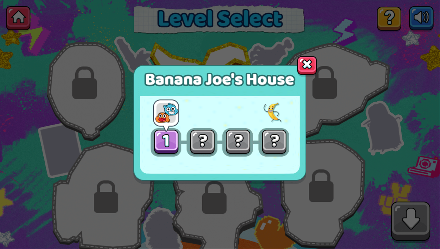 Amazing World of Gumball Darwin's Yearbook Game Stage Select Screenshot.