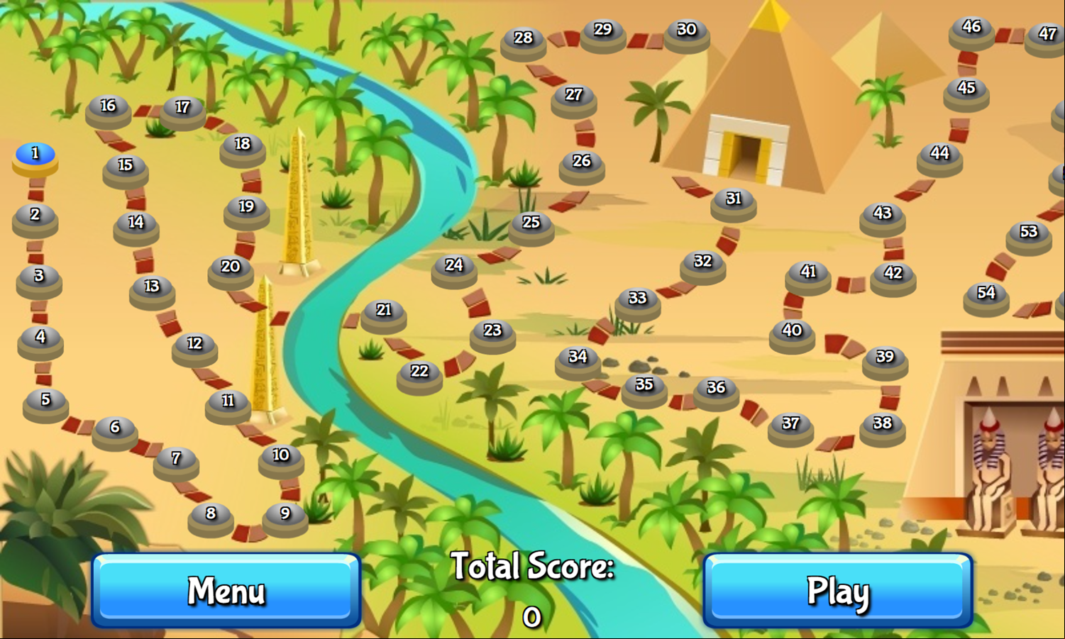 Ancient Egypt Mahjong Game Level Select Screenshot.