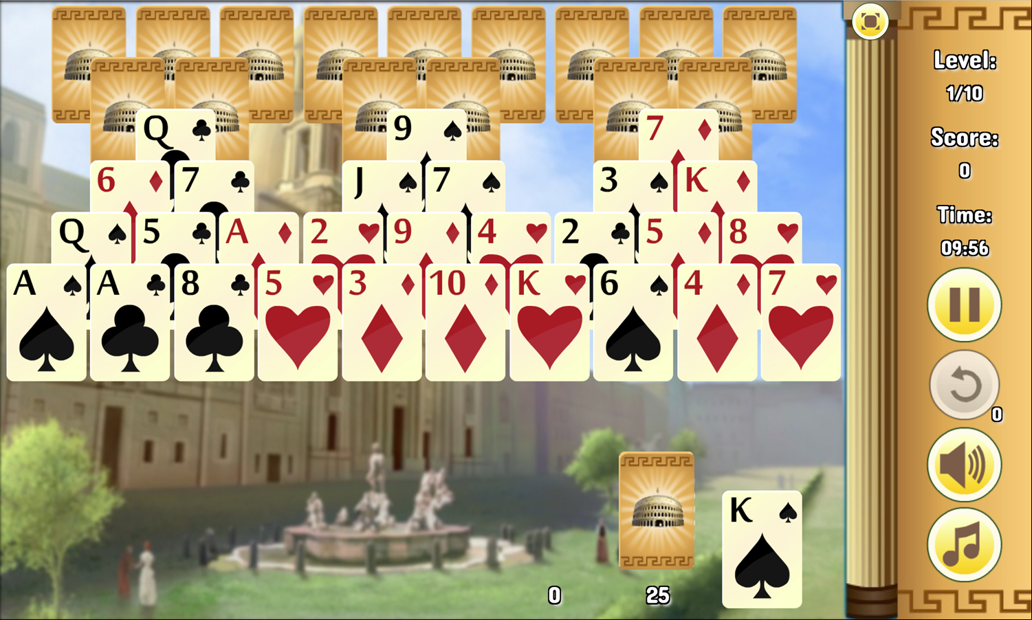 Ancient Rome Solitaire Game Screenshot.