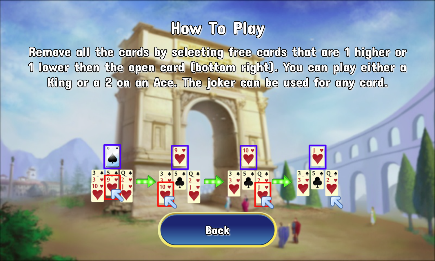 Ancient Rome Solitaire Game How to Play Screen Screenshot.