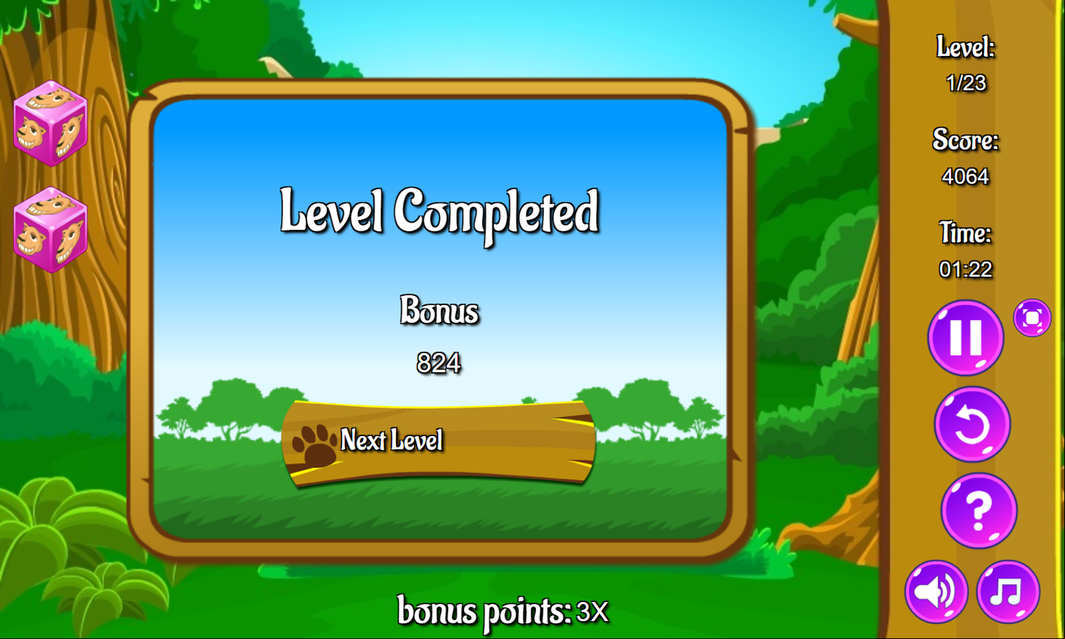 Animal Cubes Game Level Completed Screenshot.
