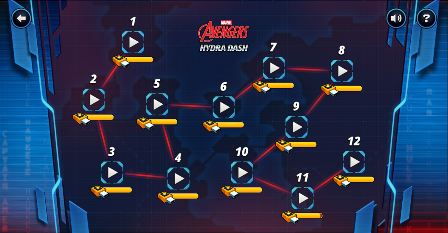Marvel Avengers Hydra Dash Game Level Select Screen Screenshot.