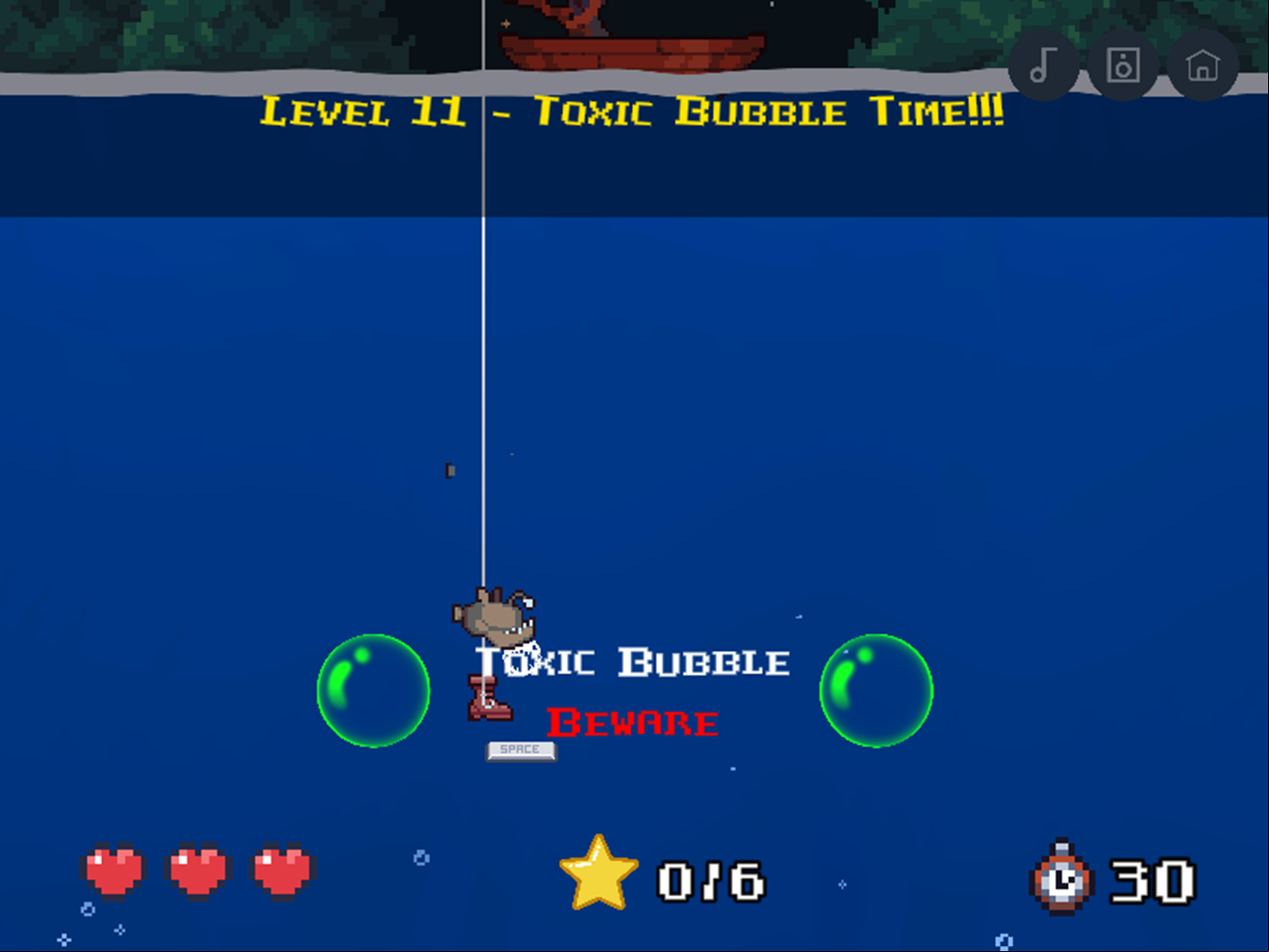 Bait Snatcher Game Beware Toxic Bubbles Screenshot.
