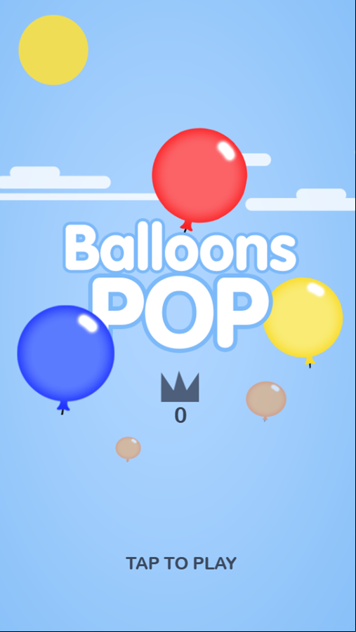 Balloons Pop Game Welcome Screen Screenshot.