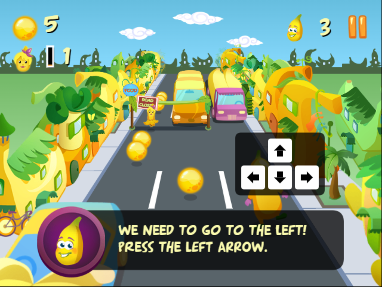 Banana Running Game Move Left Tutorial Screen Screenshot.