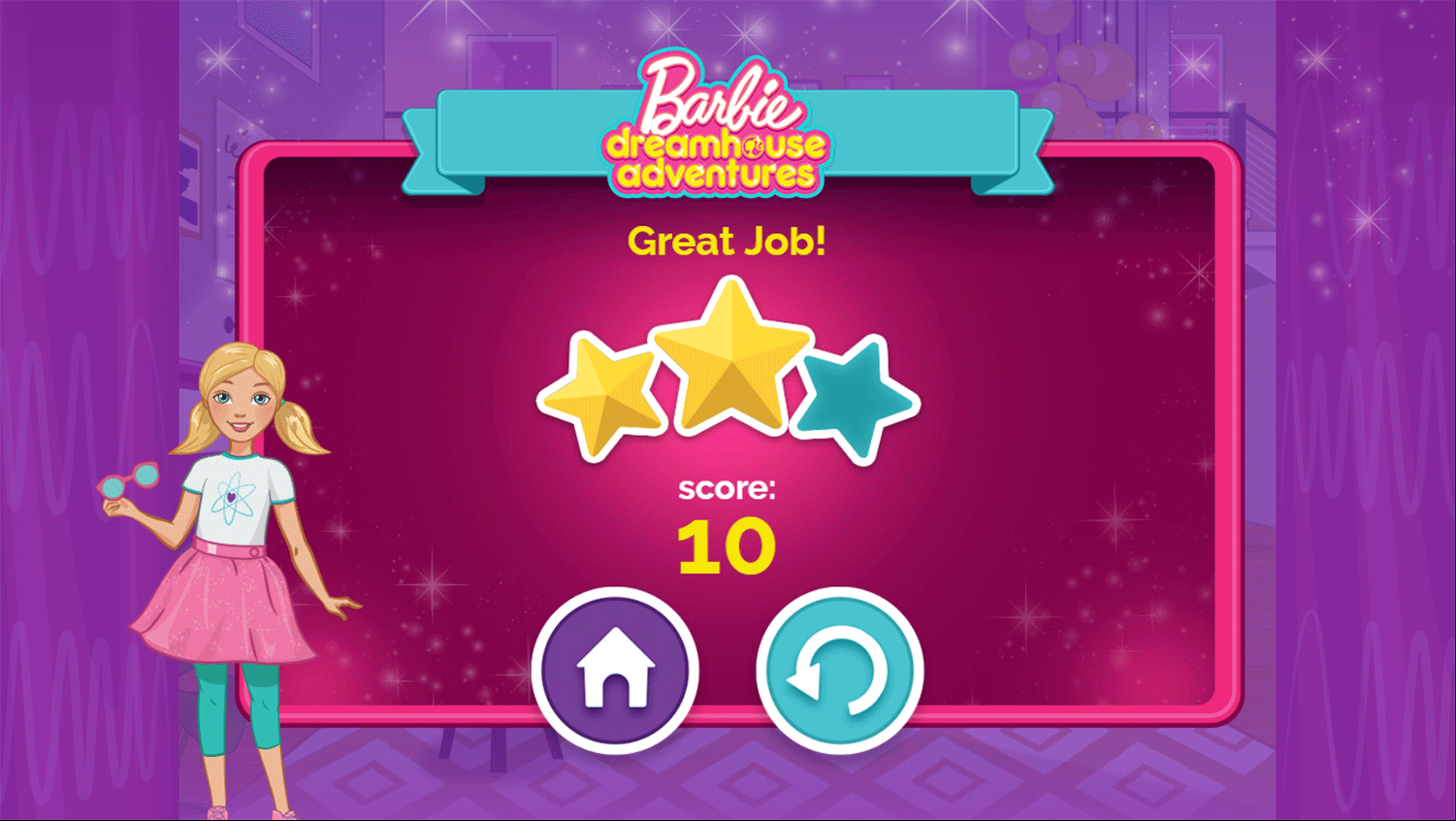 Barbie Dreamhouse Adventure Hide and Seek with Chelsea Game Score Screenshot.