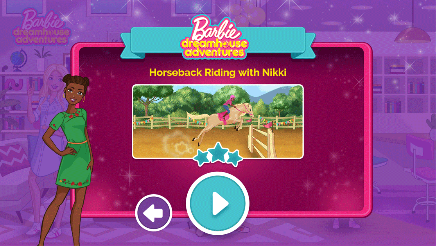 Barbie Dreamhouse Adventure Horse Riding with Nikki Game Welcome Screenshot.