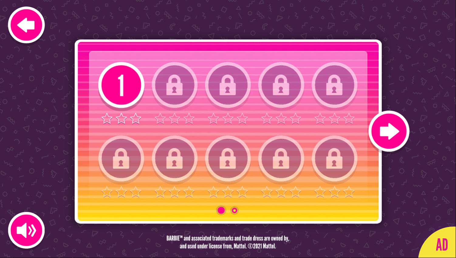 Barbie Extra Mazes Game Level Select Screen Screenshot.