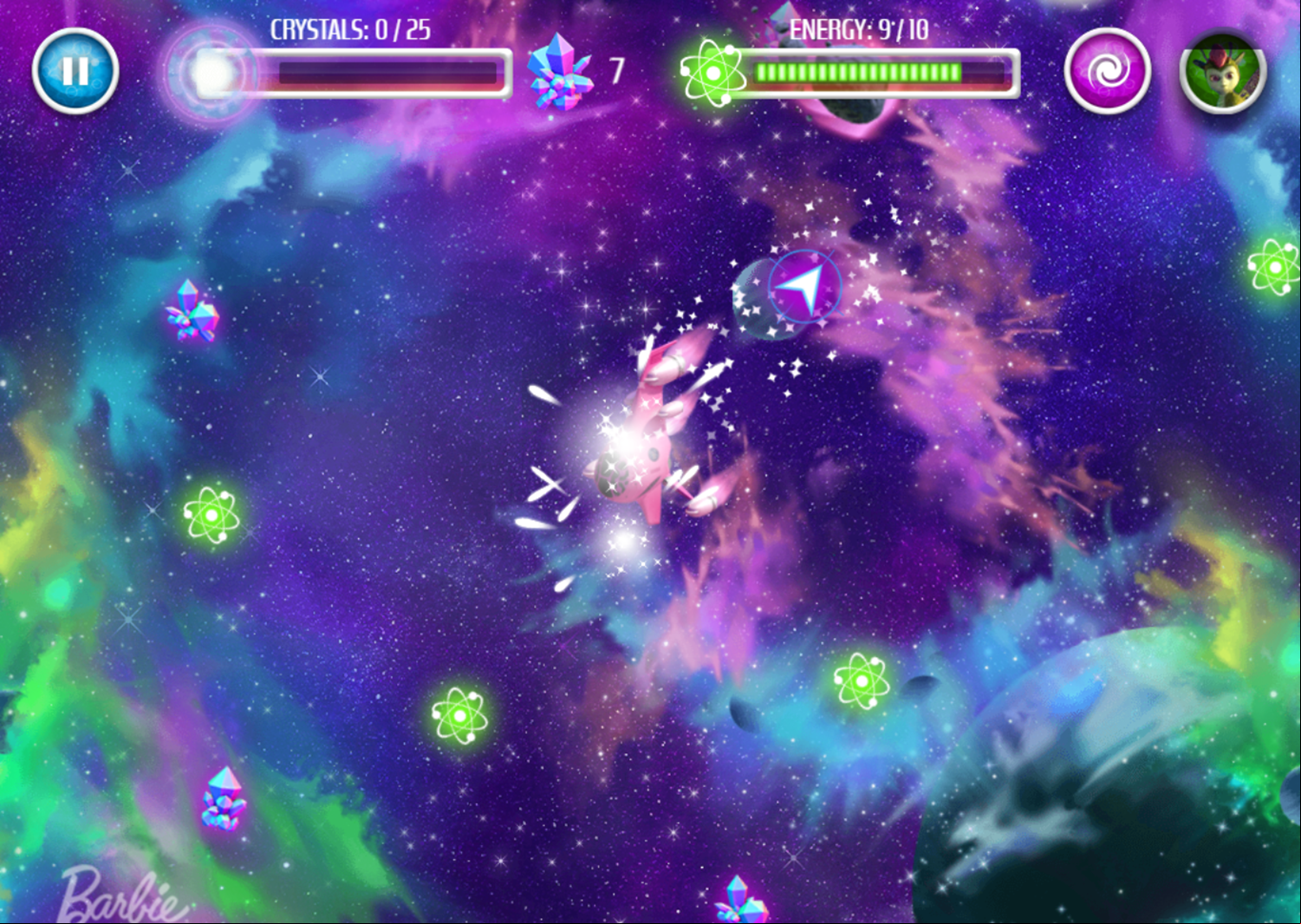 Barbie Star Light Adventure Game Collecting Crystal Screenshot.