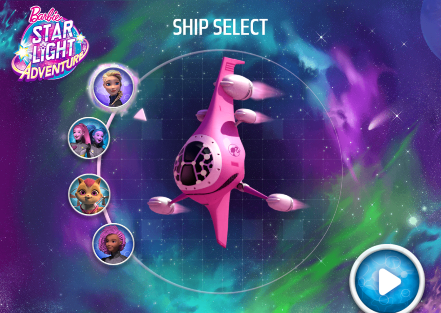 Barbie Star Light Adventure Game Ship Select Screenshot.