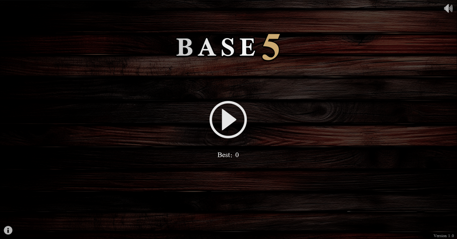 Base 5 Game Welcome Screen Screenshot.