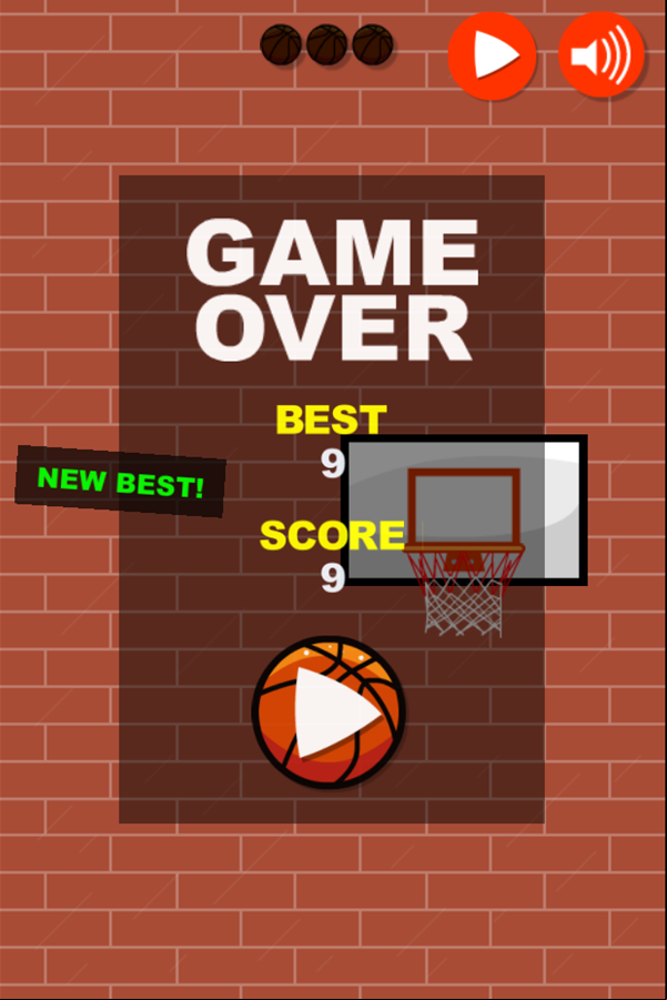 Basket Fall Game Over Screen Screenshot.