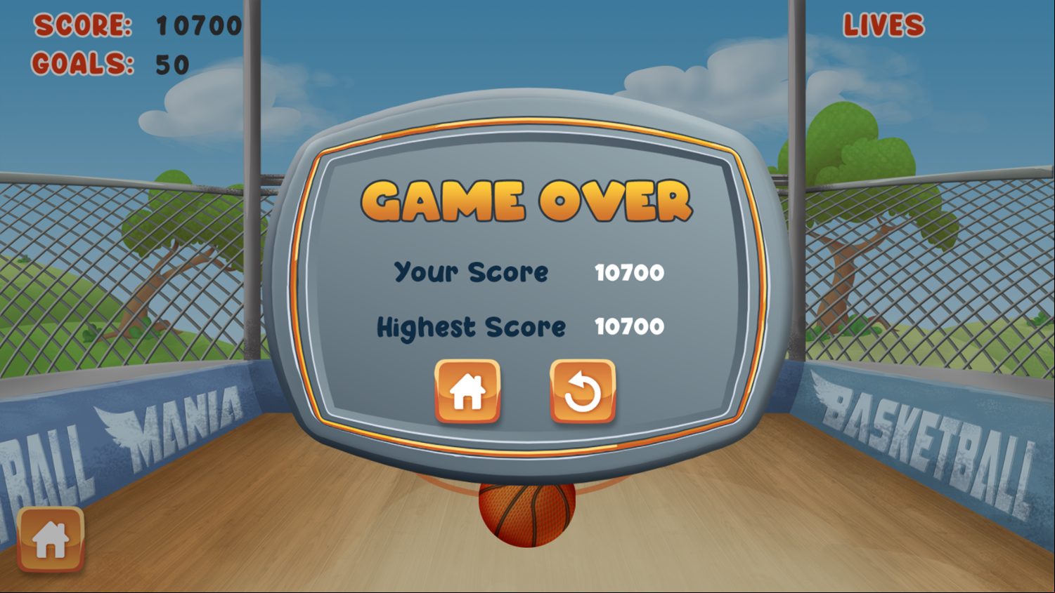 Basketball Mania Game Over Screenshot.