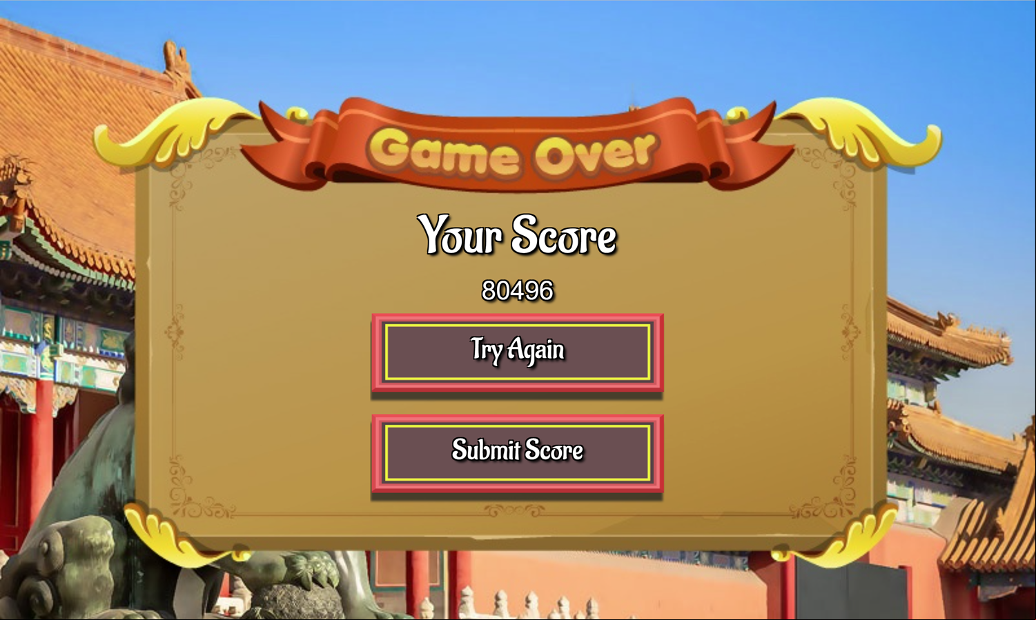 Beijing Hidden Objects Game Over Screen Screenshot.