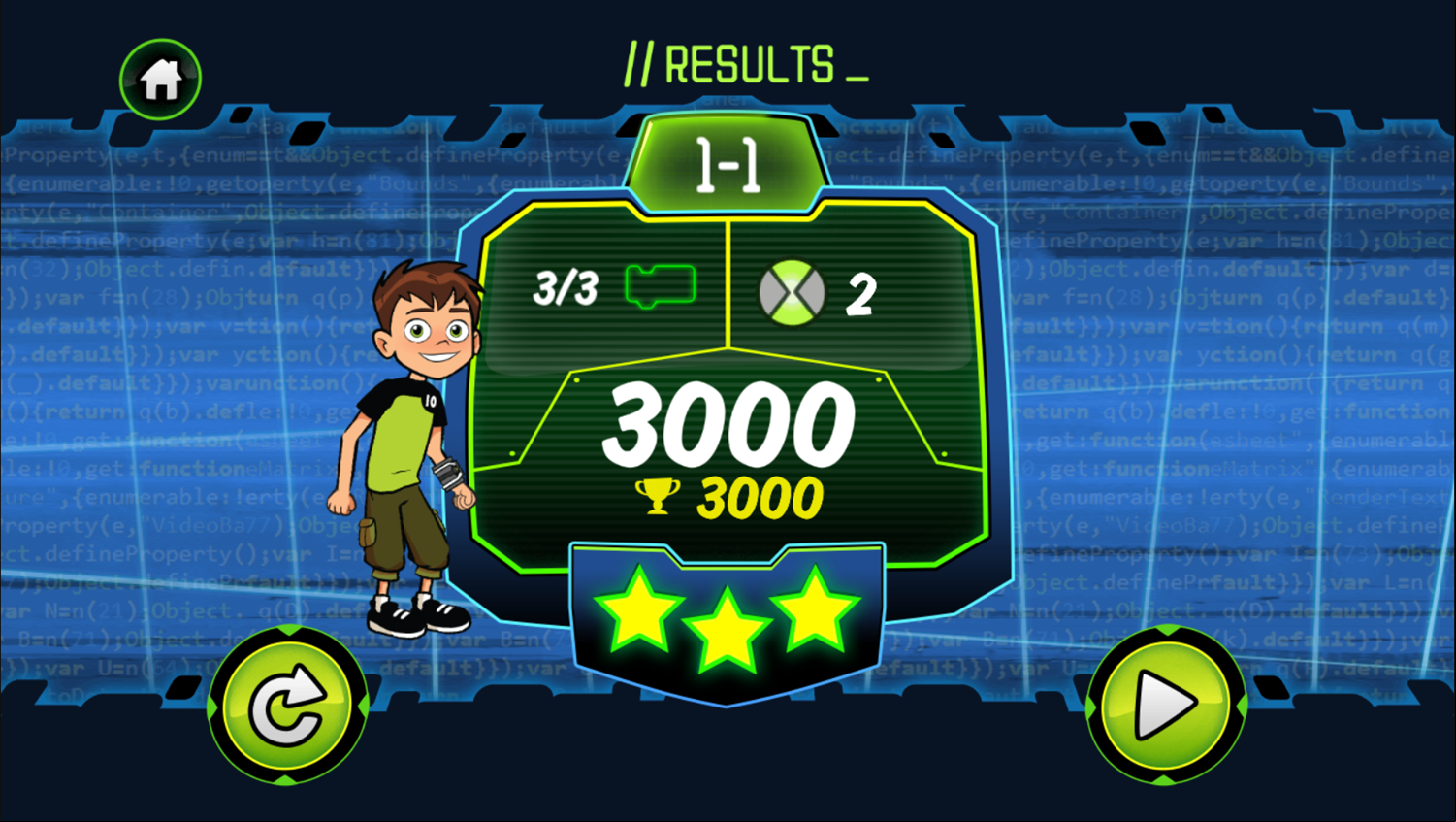 Ben 10 Omnicode Game Result Screenshot.