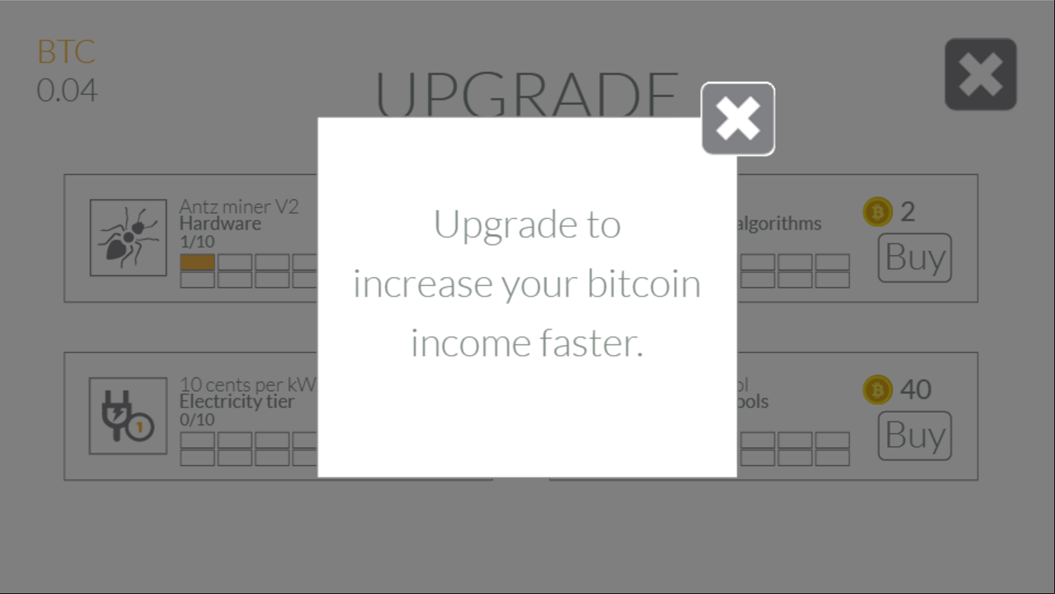 Bitcoin Tap Tap Mine Game Keep Upgrading Screenshot.