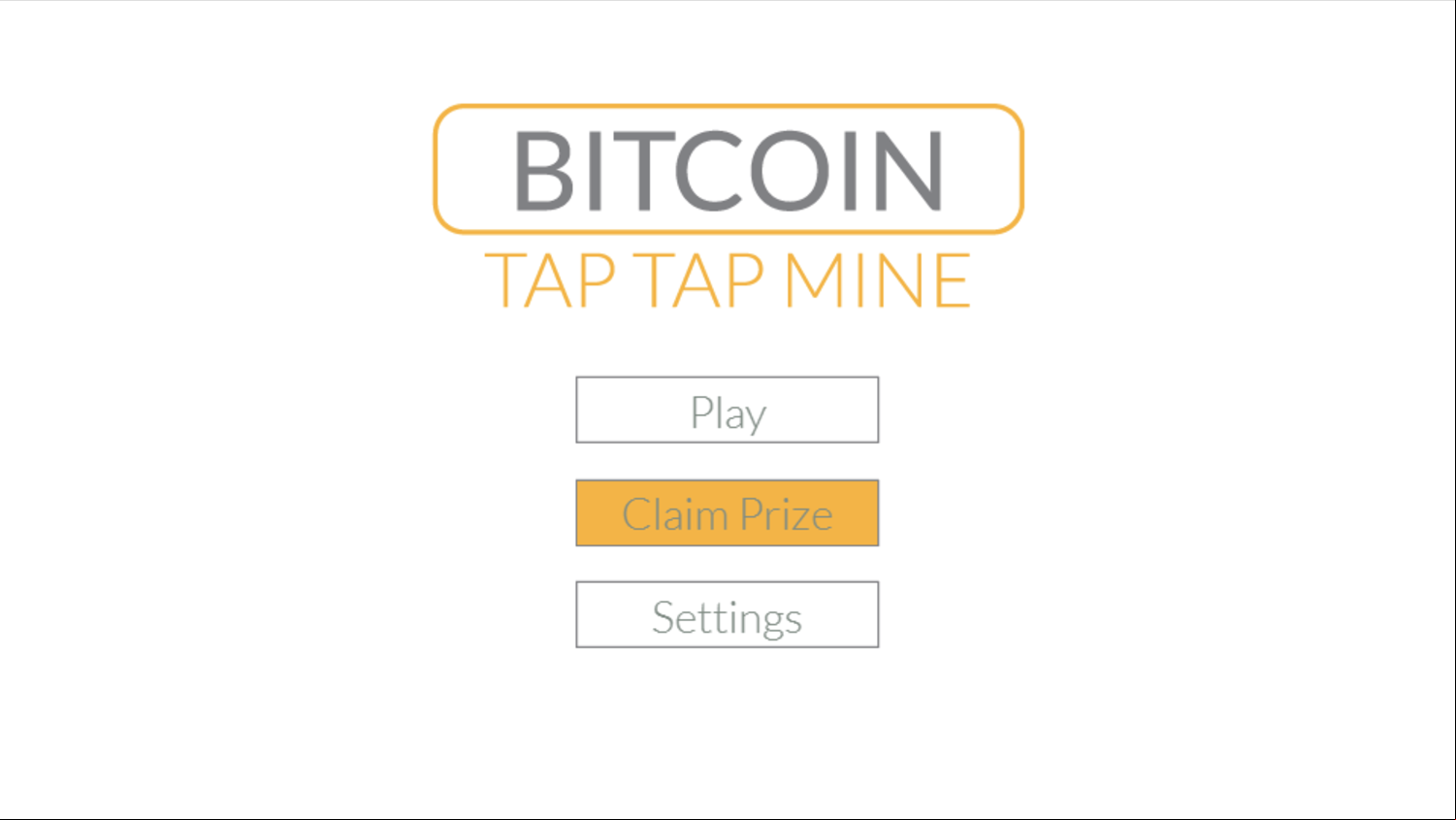 Bitcoin Tap Tap Mine Game Welcome Screen Screenshot.