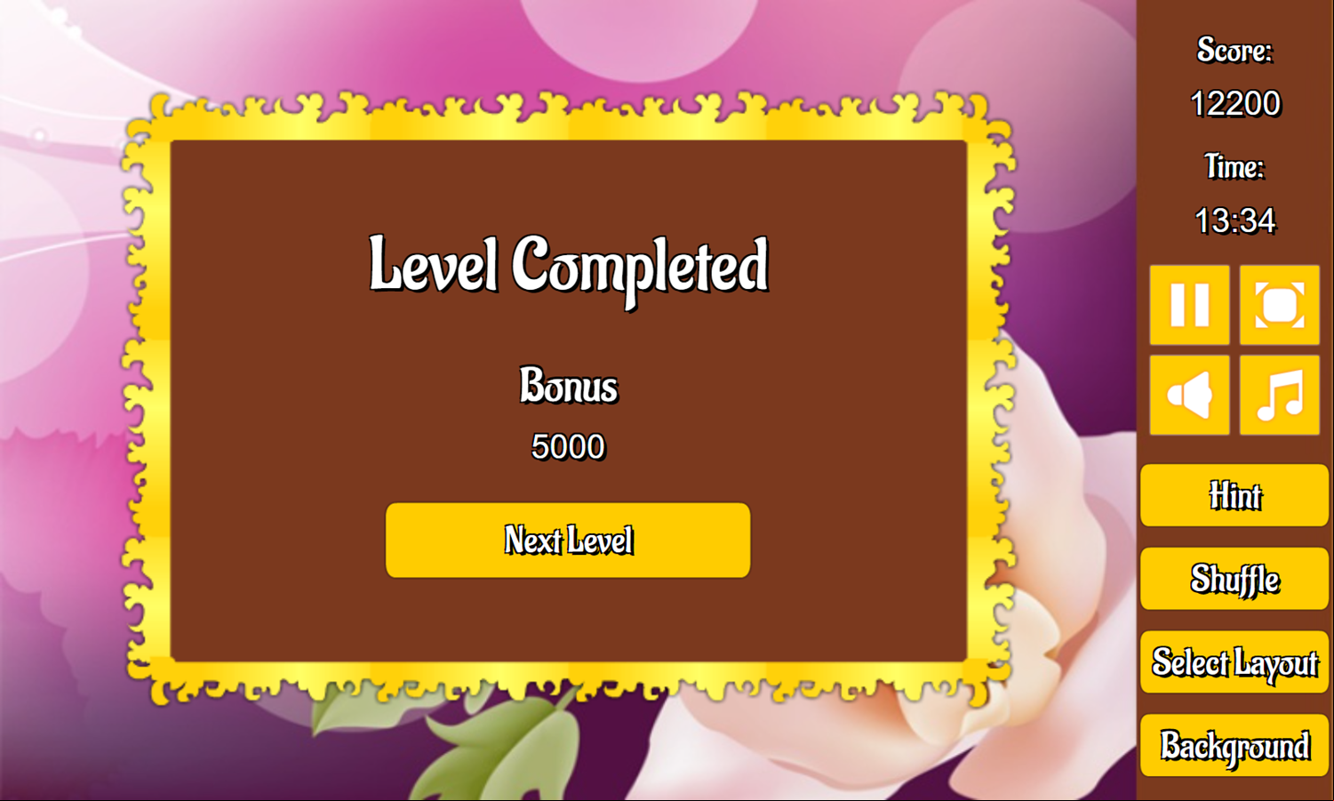 Black and White Mahjong Game Level Completed Screenshot.