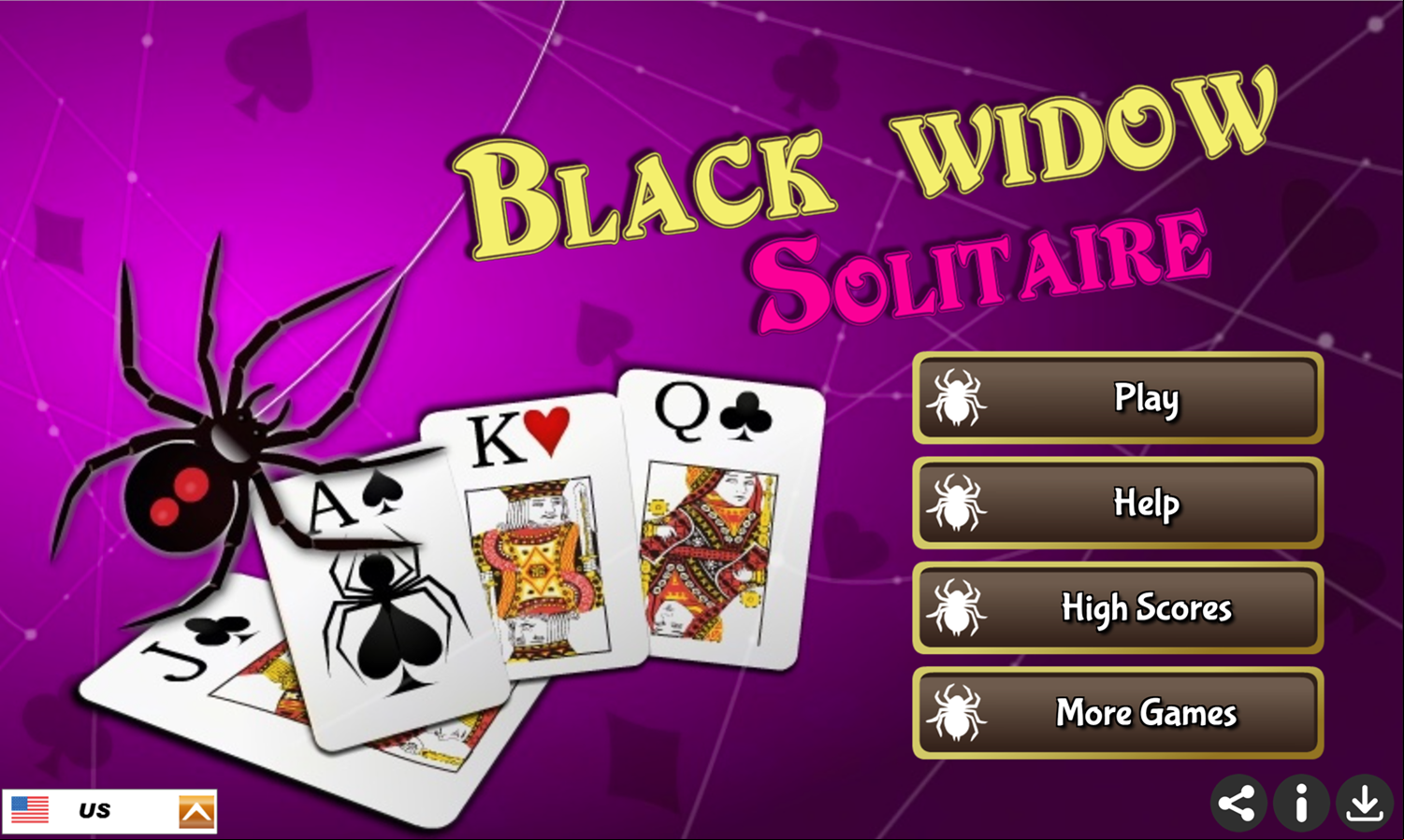 Black Widow Solitaire Game Welcome Screen Screenshot.